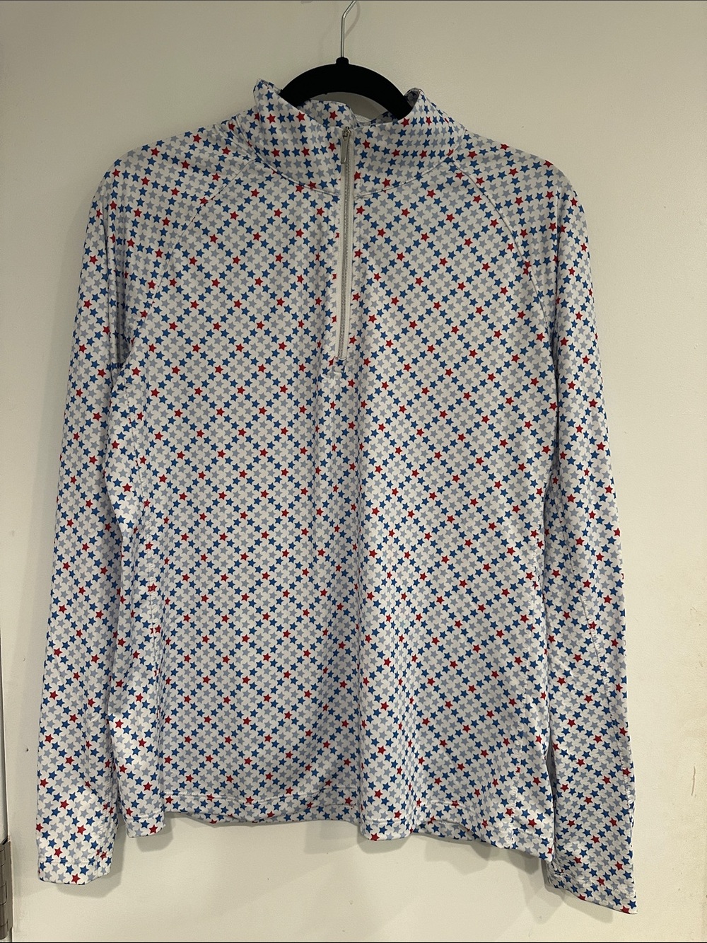 EUC Lady Hagen Patriotic Star-Print Quarter Zip Golf Pullover, size Medium